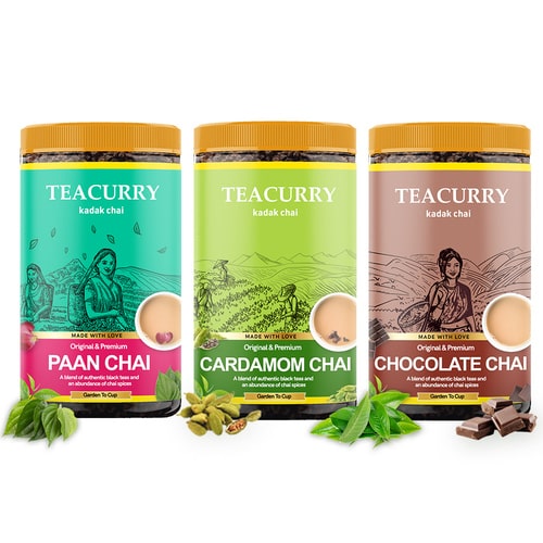 Flavored Chai Combo Pack of 3 - Paan, Rose, Chocolate, Coffee, Vanilla, Elachi (100 Grams Each)