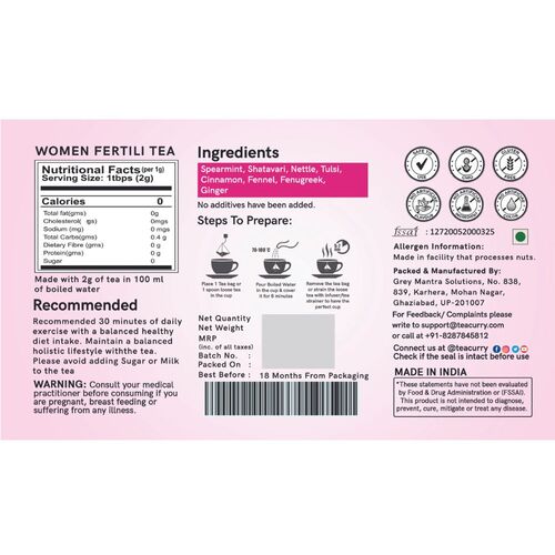 Women Fertility Tea - Back Image - raspberry leaf tea fertility pcos