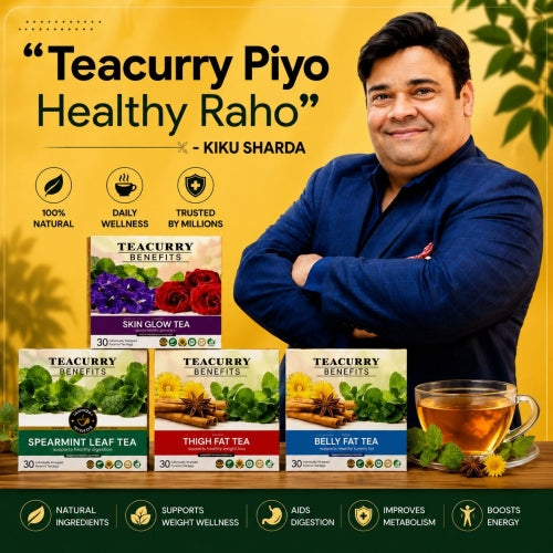 Kiku Sharda suggesting Teacurry Belly Fat Tea and Slimming Tea 