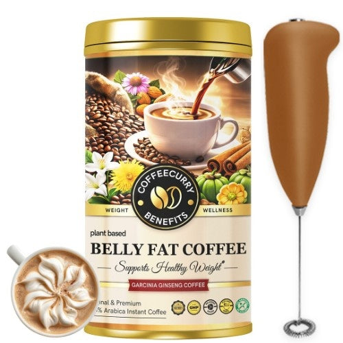 Coffecurry Belly Fat Coffee Tin Can with Frother