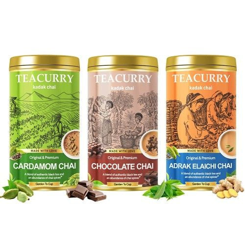Teacurry Flavored Chai Combo Pack of  3 (Cardamom, Chocolate, Adrak Elaichi Chai)