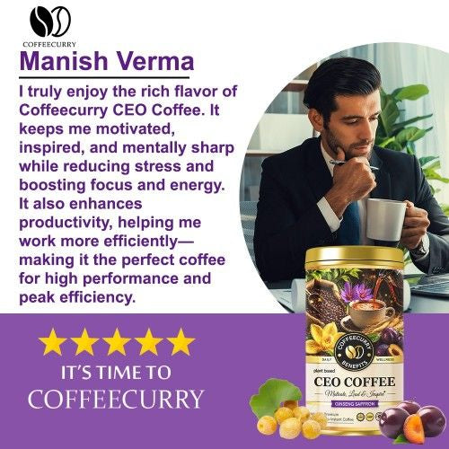CEO Coffee (Premium Golden Tin Can) - Instant Coffee for Focus, Clarity, Alertness and Memory Boost - Coffeecurry