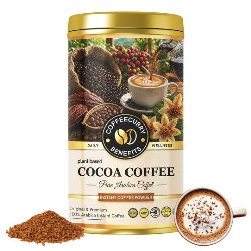 Cocoa Instant Coffee Powder (Premium Golden Tin Can) - Arabica Freeze Dried Coffee for Instant Hot & Cold Coffee