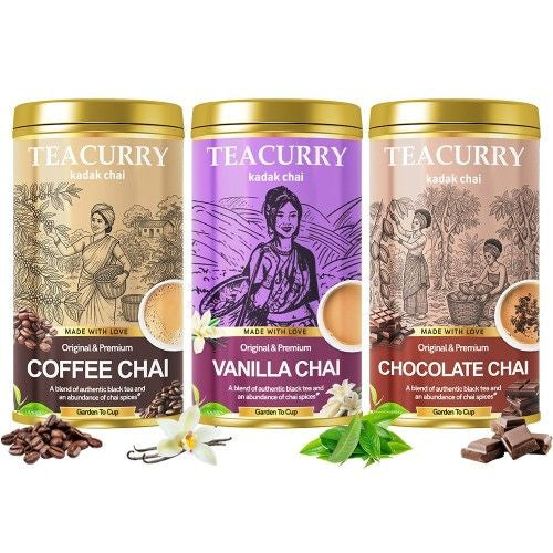 Teacurry Flavored Chai Combo Pack of 3 (Coffee, Vanilla, Chocolate Chai) 