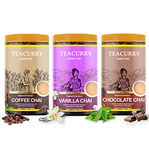Flavored Chai Combo Pack of 3 - Paan, Rose, Chocolate, Coffee, Vanilla, Elachi (100 Grams Each)
