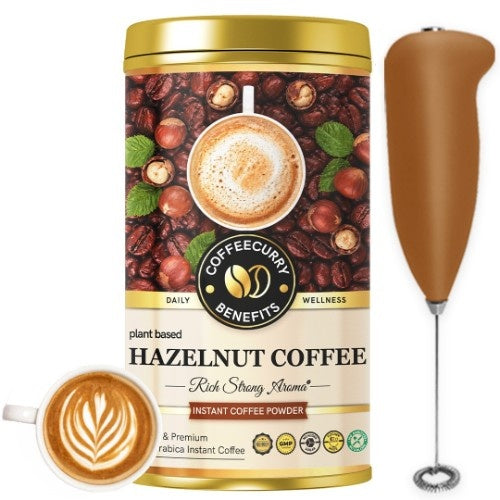 Hazelnut Instant Coffee Powder (Premium Golden Tin Can)- Arabica Freeze Dried Coffee for Instant Hot & Cold Coffee
