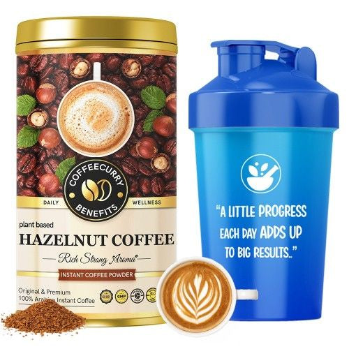 Hazelnut Instant Coffee Powder (Premium Golden Tin Can)- Arabica Freeze Dried Coffee for Instant Hot & Cold Coffee