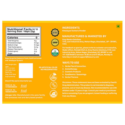Back Image Of Teacurry Himalayan Turmeric Powder