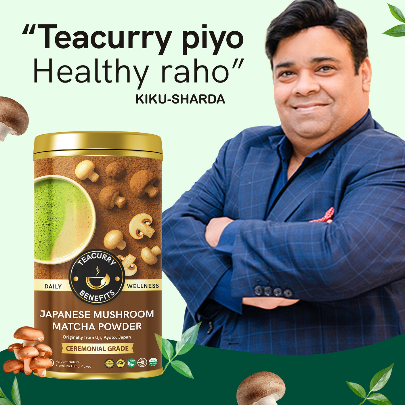 Teacurry Japanese Mushroom Matcha Powder with Kiku Sharda 