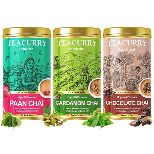 Teacurry Flavored Chai Combo Pack of 3 (Paan, Cardamom, Chocolate Chai) 