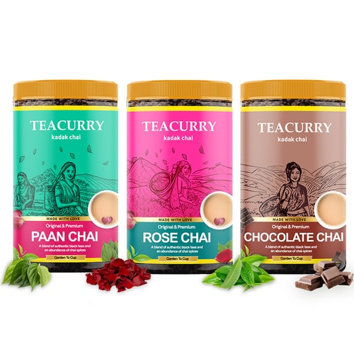 Flavored Chai Combo Pack of 6 - Paan, Rose, Chocolate, Coffee, Vanilla, Elachi