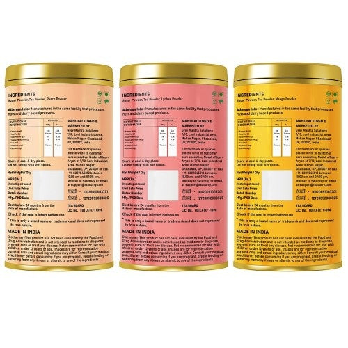 Teacurry Fruit Iced Tea Mix Combo Pack of 3 (Peach, Lychee, Mango Iced Tea) Back Image 