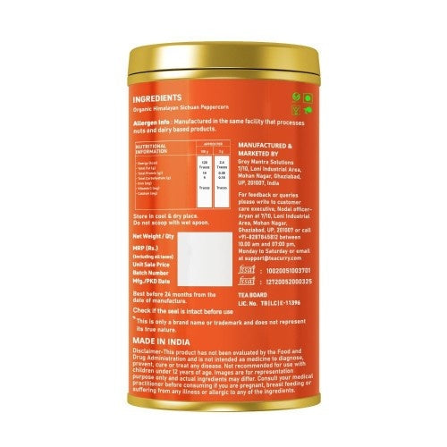 Teacurry Organic Himalayan Sichuan Peppercorn Back Image 