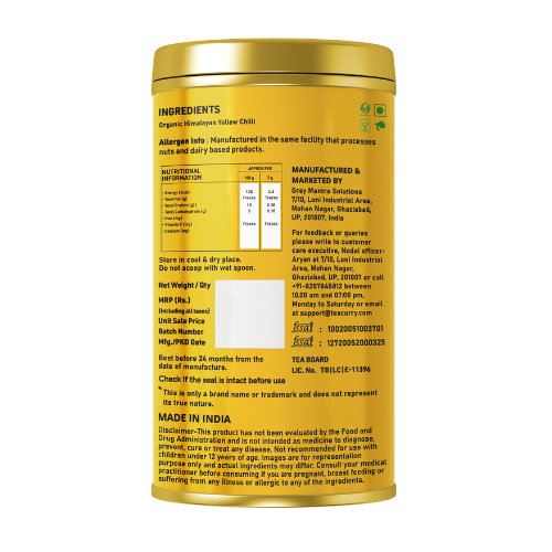 Teacurry Organic Himalayan Yellow Chilli Tin Can Back Image