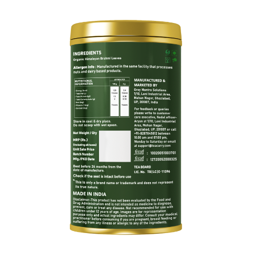 Teacurry Organic Himalayan Brahmi Leaves Tin Can Back Image