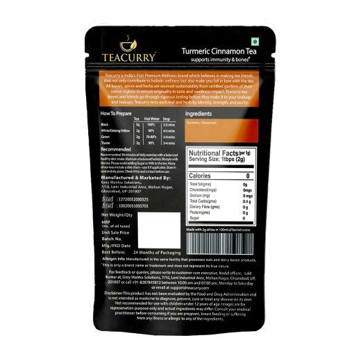 Teacurry Turmeric Cinnamon Latte Back Image 