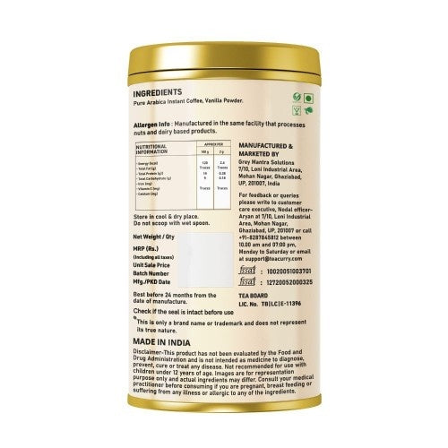 Coffeecurry French Vanilla Instant Coffee Powder Back Image 