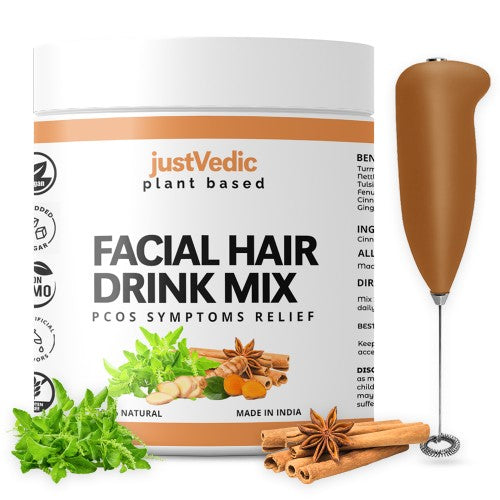 Justvedic Facial hair drink mix with frother