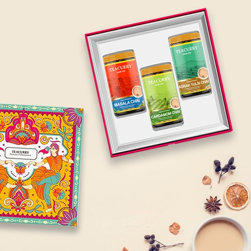 Exquisite Tea Gift Box  Masala chai, Cardamom chai  and Adrak Tulsi chai 