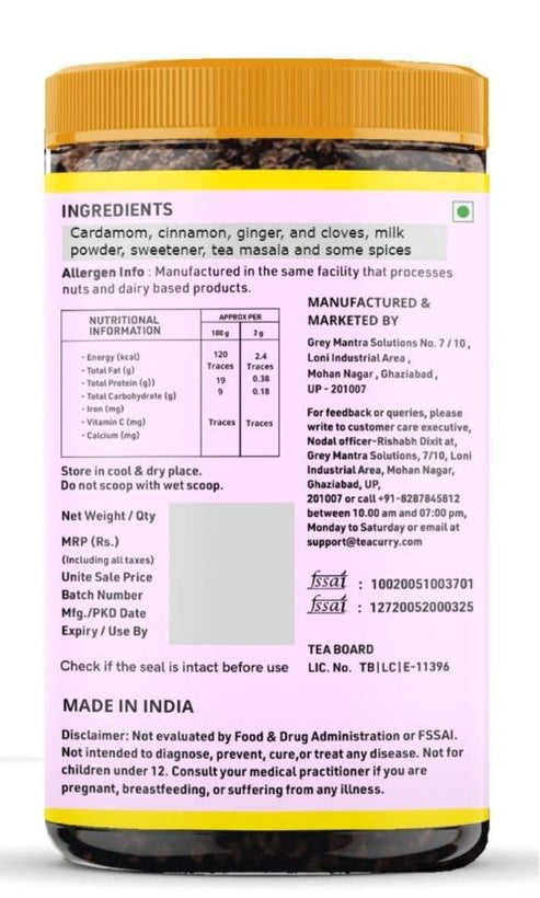 Teacurry Masala Instant Tea Premix Back Image  