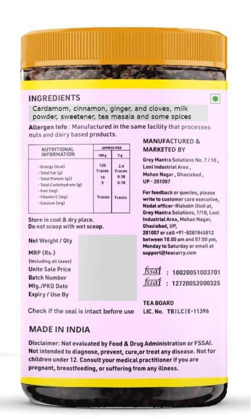 Teacurry Masala Instant Tea Premix Back Image  