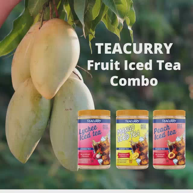 Fruit Iced Tea Mix Combo Pack of 3: Peach, Litchi, and Mango (3 x 160 Grams)
