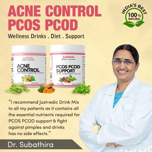 Justvedic PCOS PCOD Acne Control Drink Mix Combo Recommend by Dr. Subathira