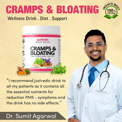 Justvedic Cramps & Bloating  Drink mix recommended by Dr. Sumit Agarwal