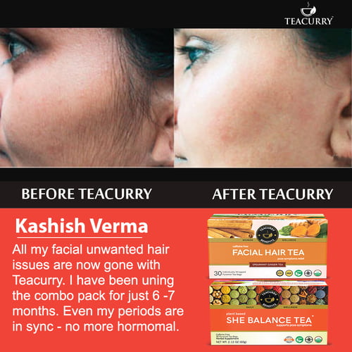 After before use of She balance tea and facial hair tea