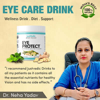 justvedic eye protect drink mix jar approved by doctor Neha Yadav