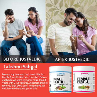 JustVedic Male and Female Fertility Drink Mix Combo used by Lakshmi Sahgal