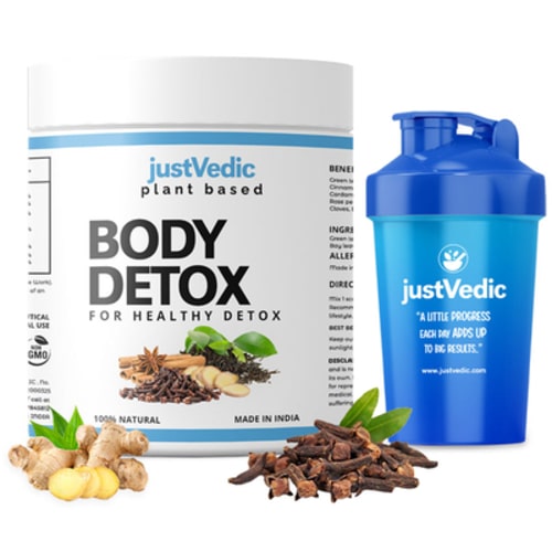 Justvedic Body Detox Drink Mix Jar and Shaker