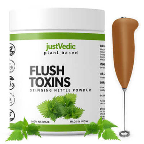 Justvedic Fush Toxins Drink Mix Jar with frother