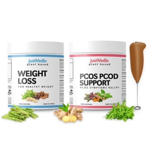 Justvedic PCOS-PCOD Weight Loss Drink Mix Combo Jar and Frother