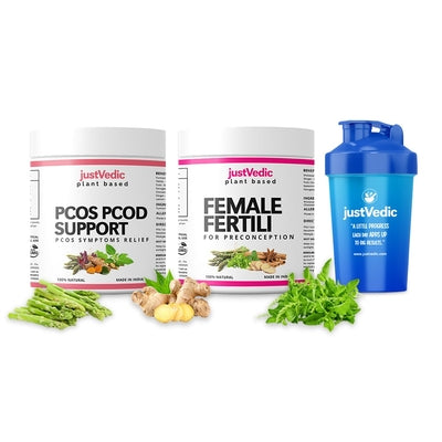Justvedic PCOS-PCOD Fertility Drink Mix Combo Jar and Shaker 