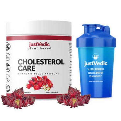 Justvedic Cholesterol Care Drink Mix Jar and Shaker