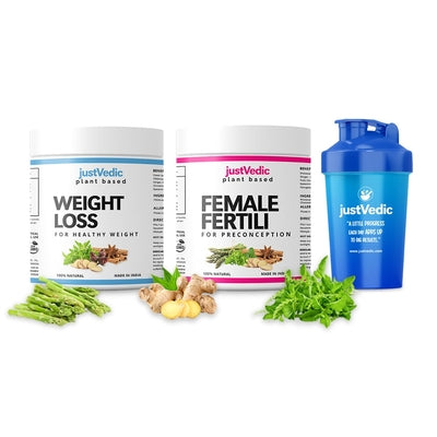 Justvedic Fertility and Weight Loss Drink Mix Combo and Shaker