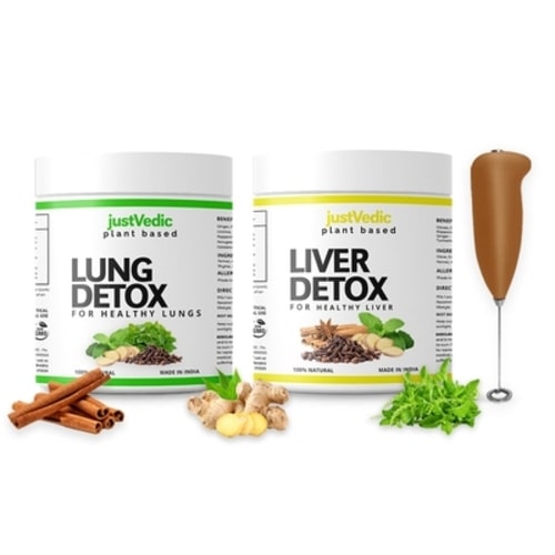 Justvedic Lung and Liver Detox Drink Mix Combo Jar and Frother