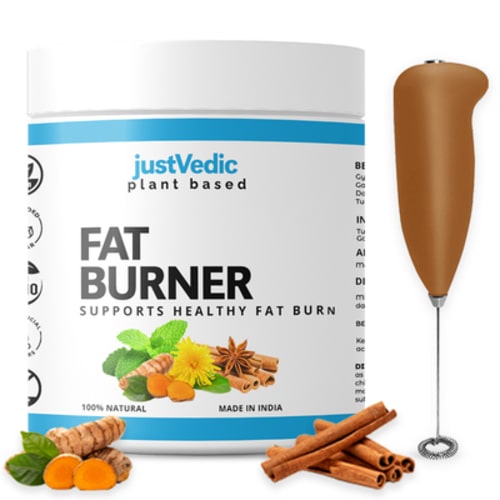 Justvedic Fat Burner Drink Mix Jar and Frother