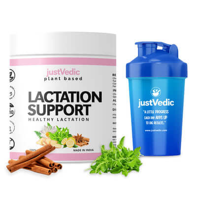 Justvedic Lactation Support Drink Mix Jar and Shaker