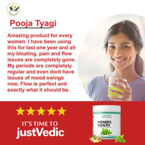 Justvedic Menses Health Drink Mix used by Pooja Tyagi