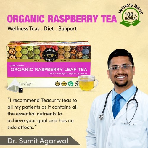 Teacurry organic raspberry leaf tea box approved by doctor sumit agarwal