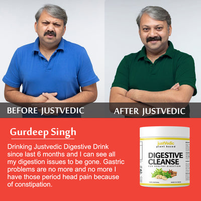 Justvedic Digestive Cleanse Drink Mix used by Gurdeep Singh