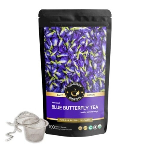 Blue butterfly Tea pouch image with infuser