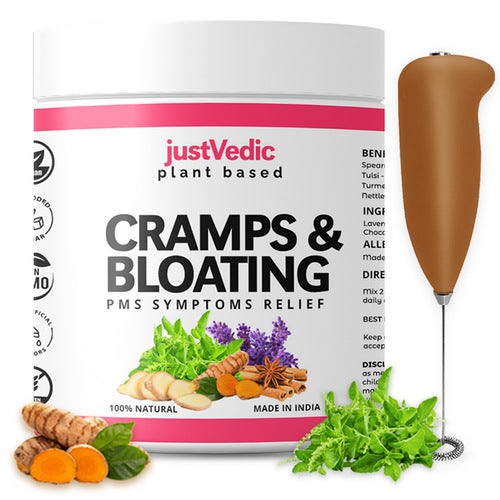 Justvedic Cramps & Bloating  Drink mix - with frother