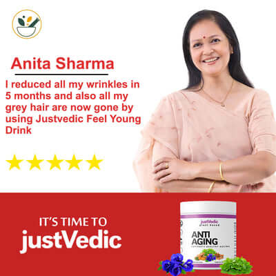 Justvedic Anti-Aging Drink Mix used by Anita Sharma