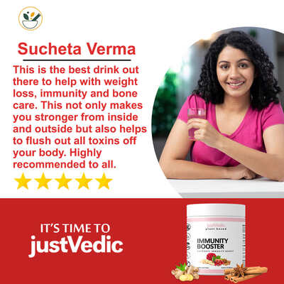 Justvedic Immunity Booster Drink Mix used by Sucheta Verma