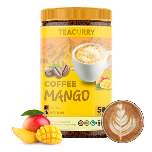 Mango Instant Coffee Powder - Freeze Dried from 100% Arabica Coffee Beans with Natural Mango - For Hot & Cold Coffee