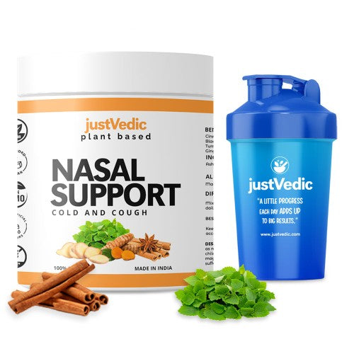 Justvedic Nasal Support Drink Mix with shaker