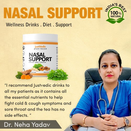 Justvedic Nasal Support Drink Mix recommended by Dr. Neha Yadav
